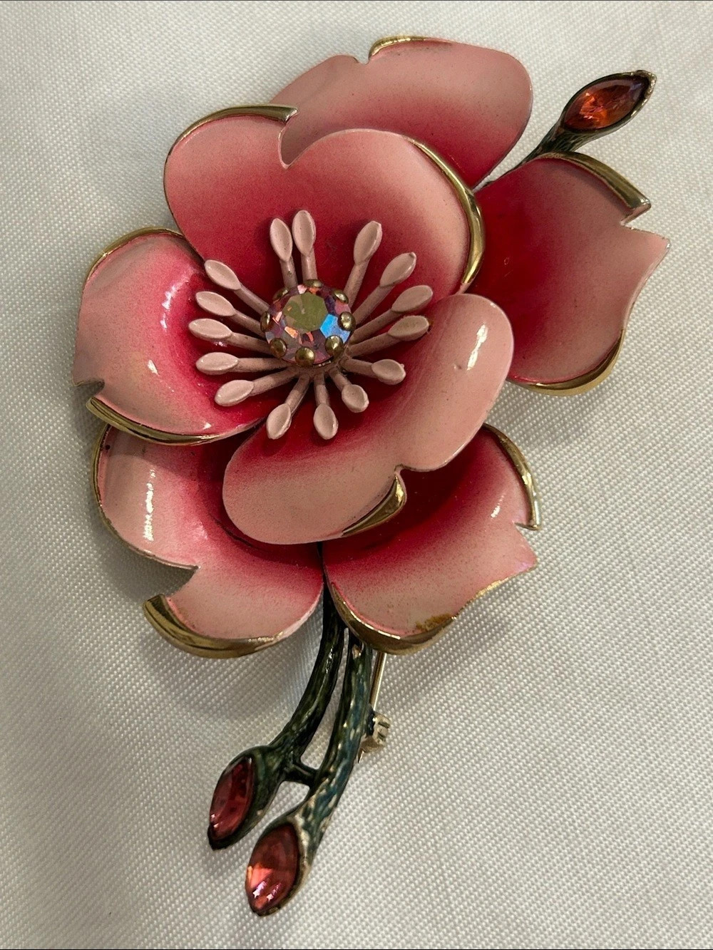 Lisner Vintage Enamel Pink Flower Brooch Pink Floral Brooch Pin Gold Tone